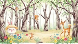Whimsical Forest Adventures in Sketch – free AI stock image