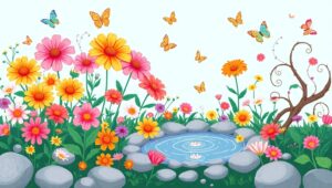 Whimsical Garden in Vector Style – free AI stock image