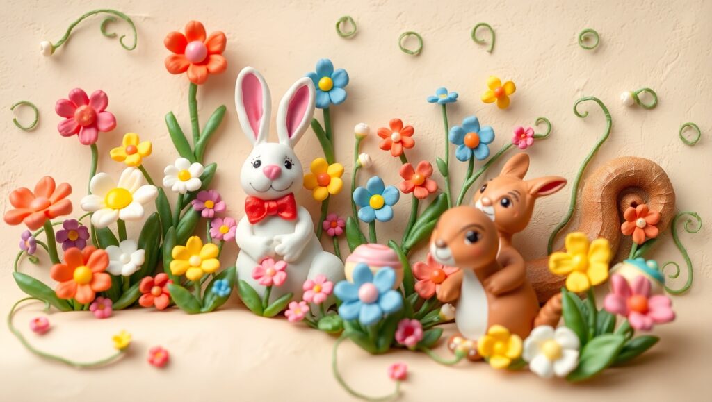 Whimsical Garden Scene in Clay – free AI stock image