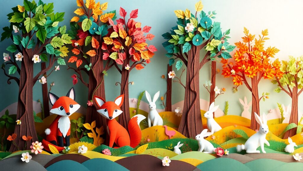 Whimsical Papercraft Forest Adventure – free AI stock image
