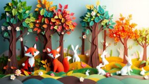 Whimsical Papercraft Forest Adventure – free AI stock image