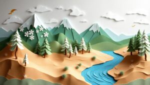 Whimsical Papercraft Landscape Creation u2F – free AI stock image