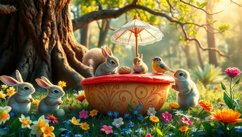 Woodland Picnic with Adorable Creatures – free AI stock image