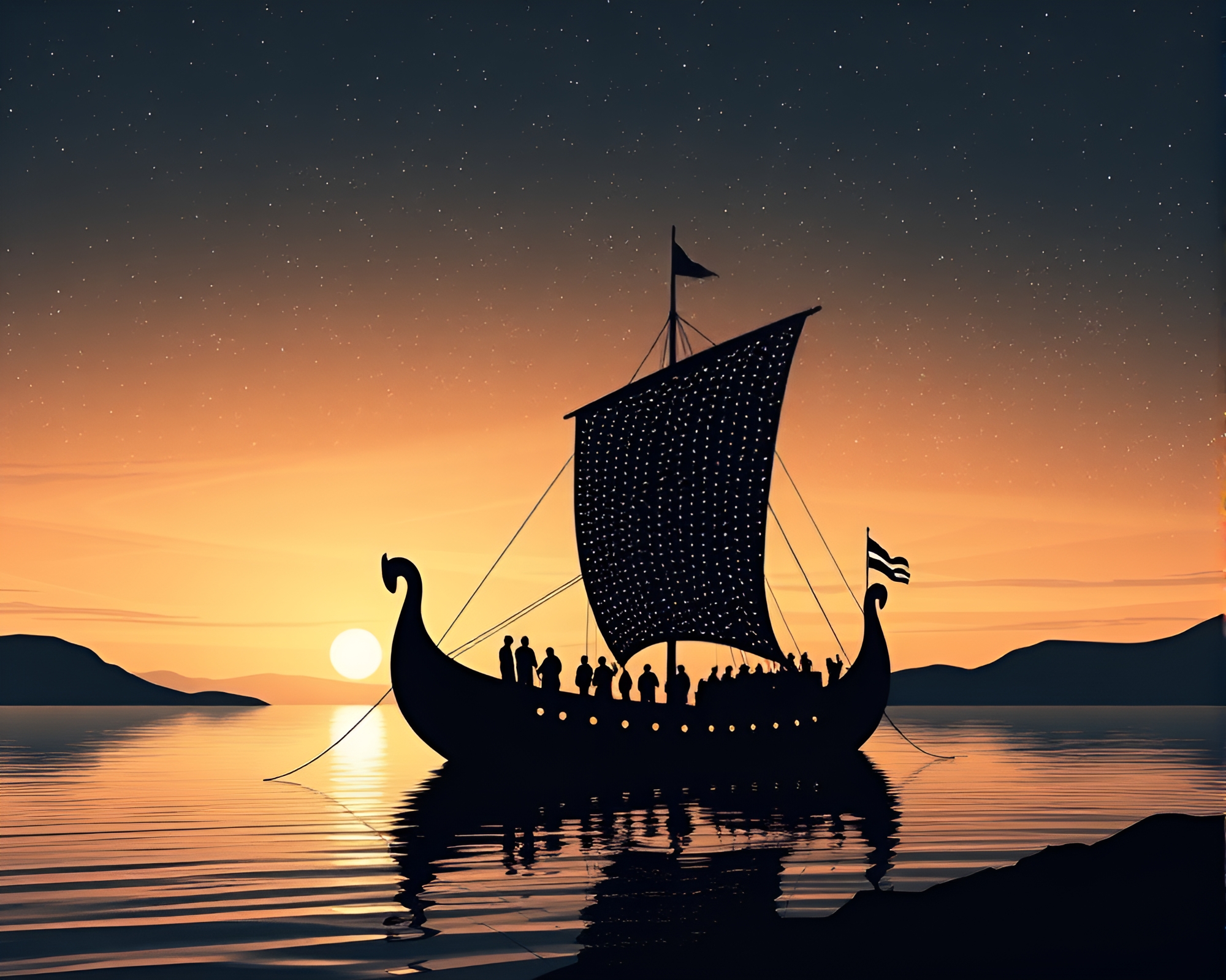 Viking Longship Storm HDR Silhouette Illustration – free AI stock image