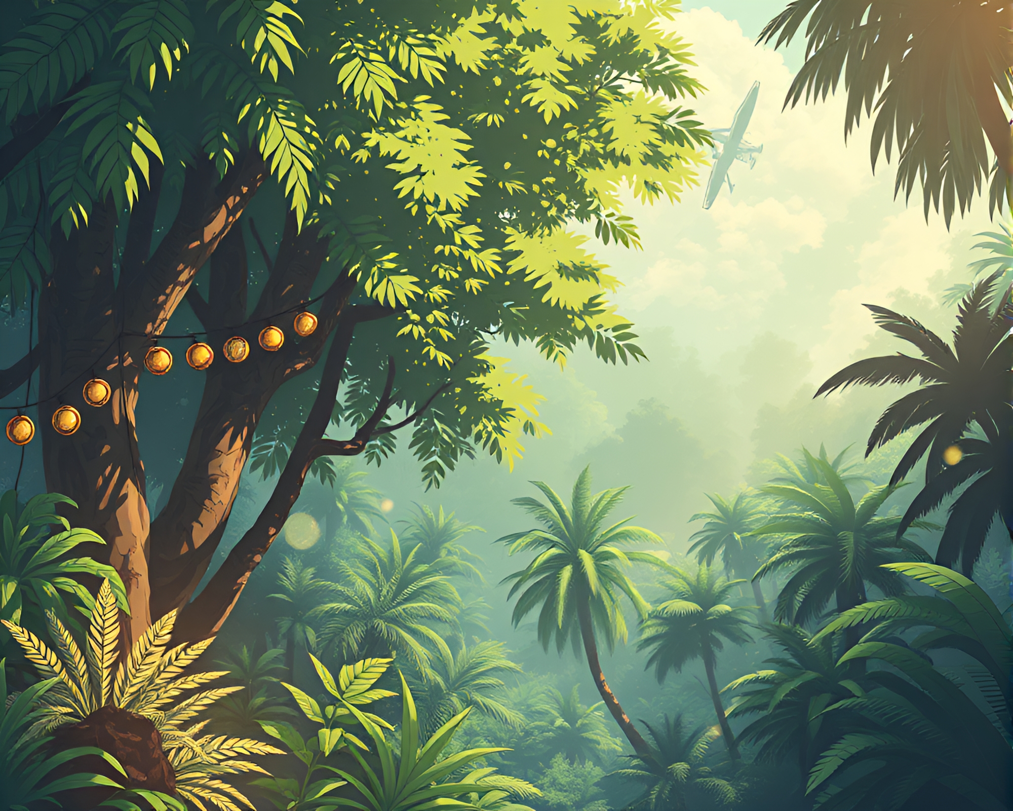 Anime Jungle Canopy Morse Code Telegraph Center Composition – free AI stock image