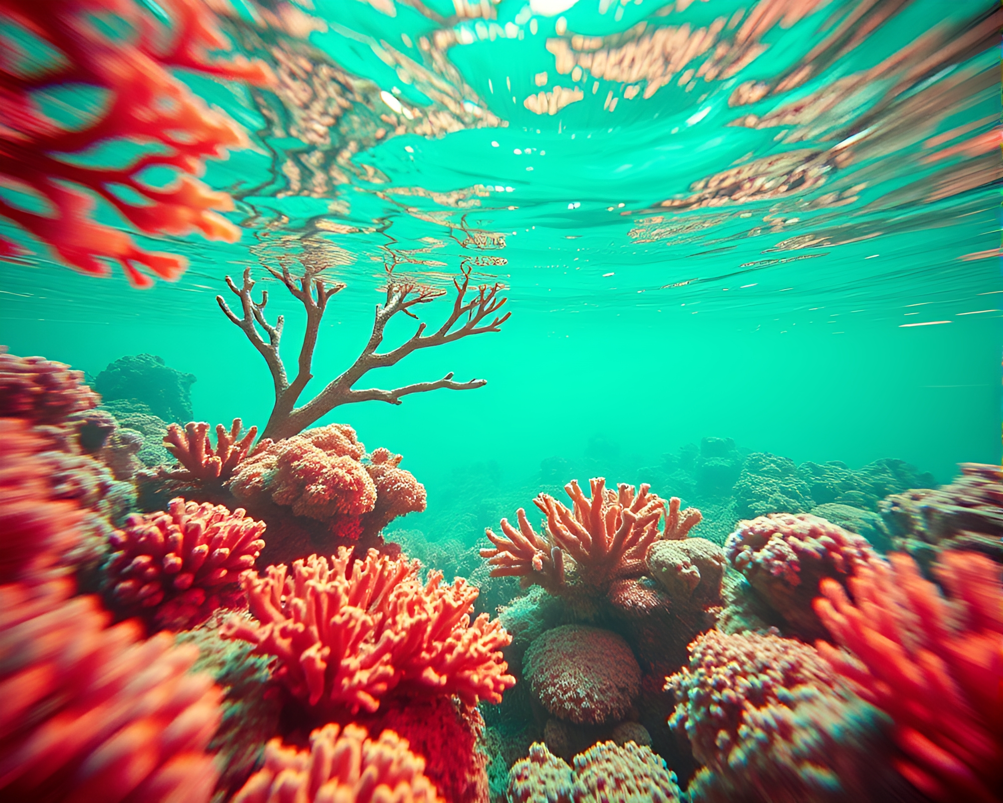 Underwater Retro Futurism: Mint Green Coral Dreams – free AI stock image