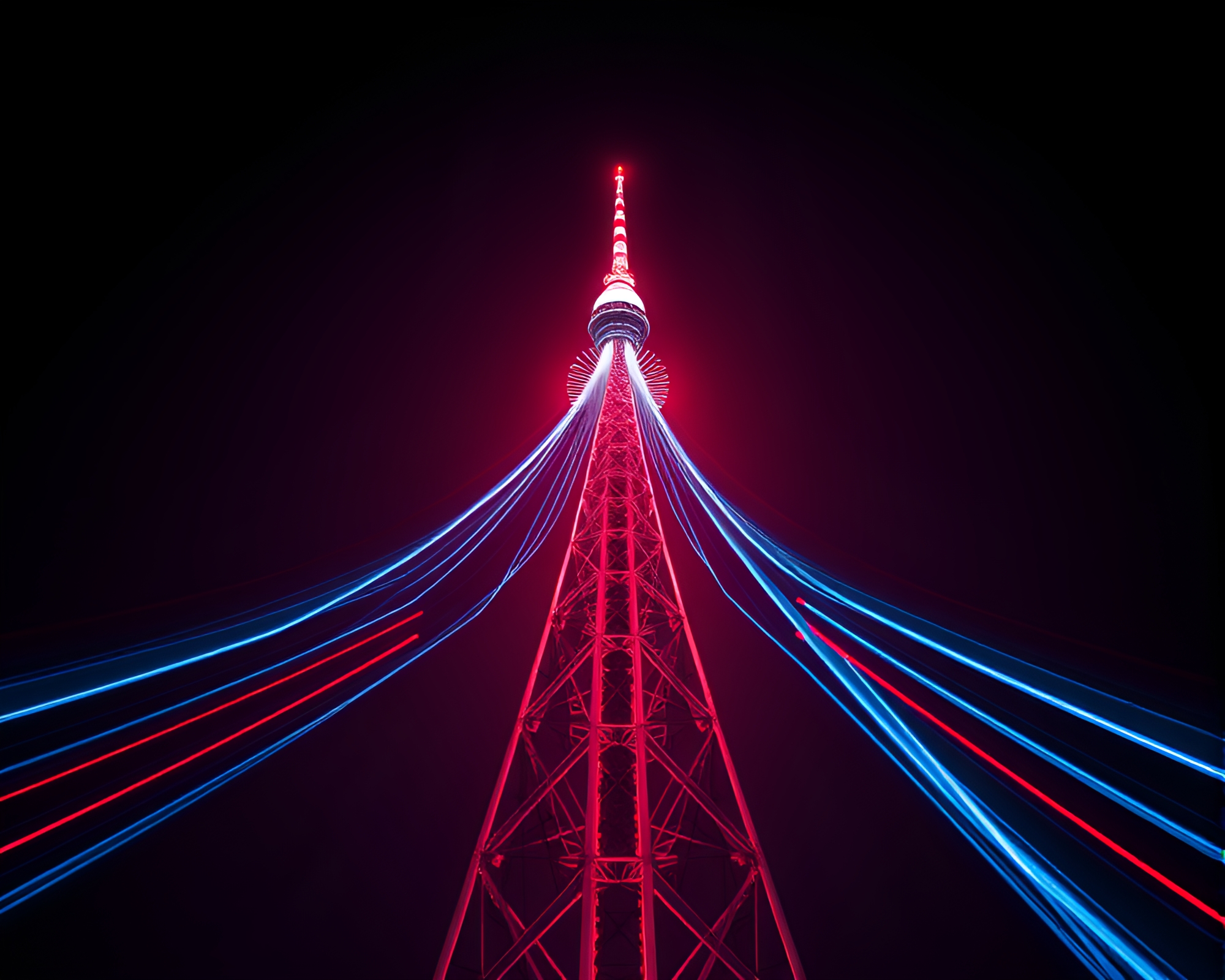 Tower Light Trails: Duotone Wireframe Render – free AI stock image