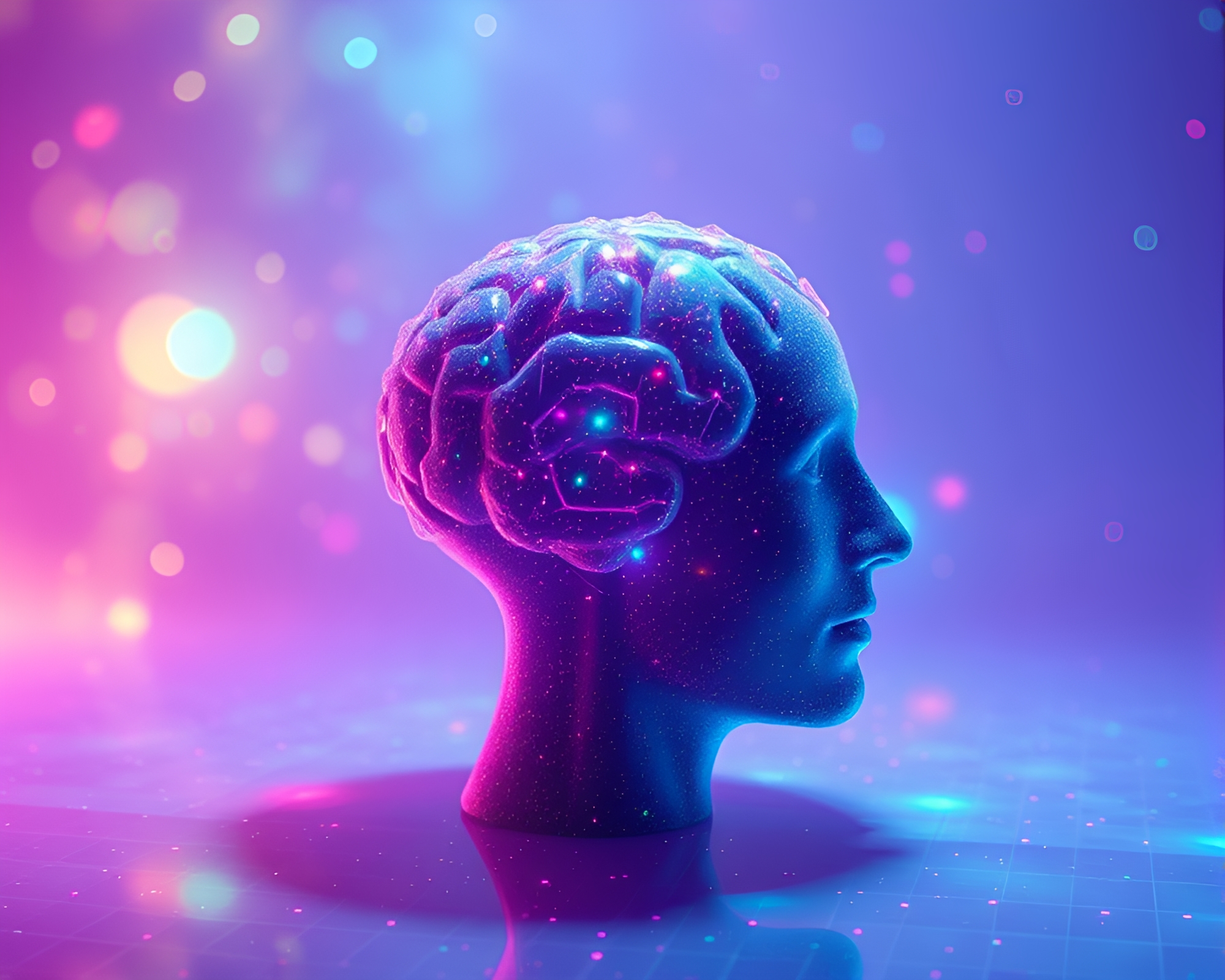 Neon Mind Palace with Holographic Elements – free AI stock image