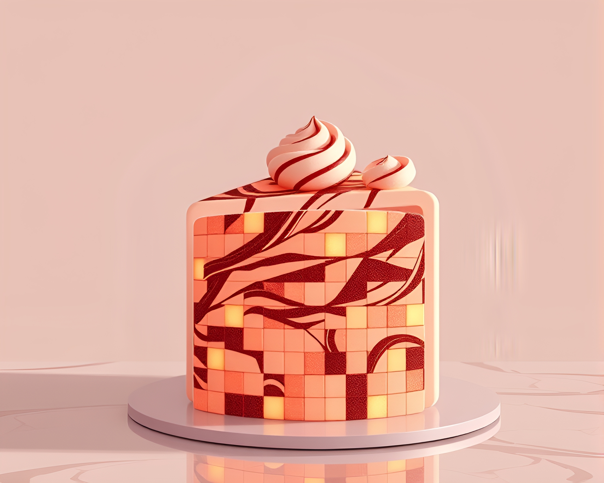 Tiled Marbled Cake Silhouette in Peach Glow – free AI stock image