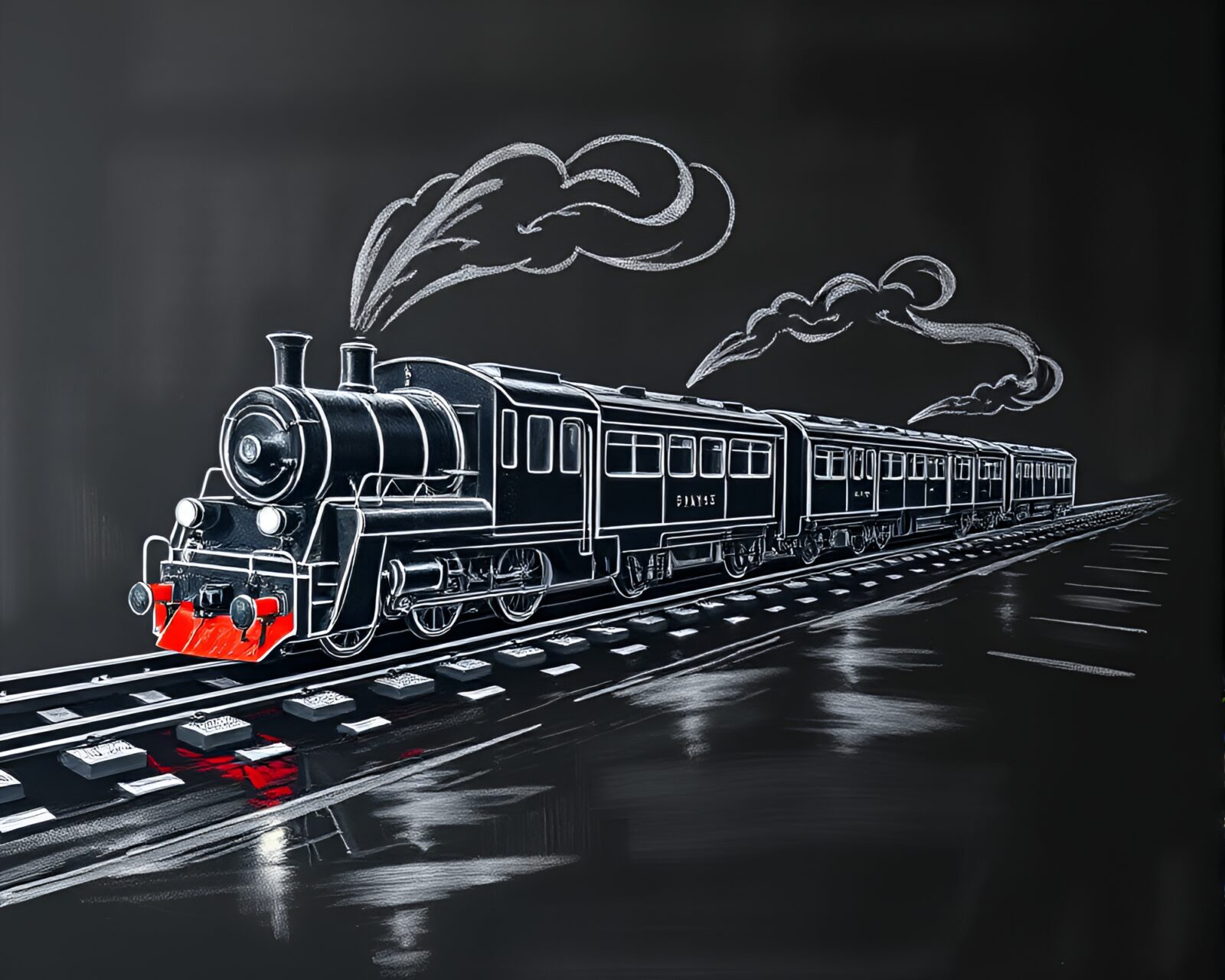 Magnetic levitation train on wet pavement with soft shadows