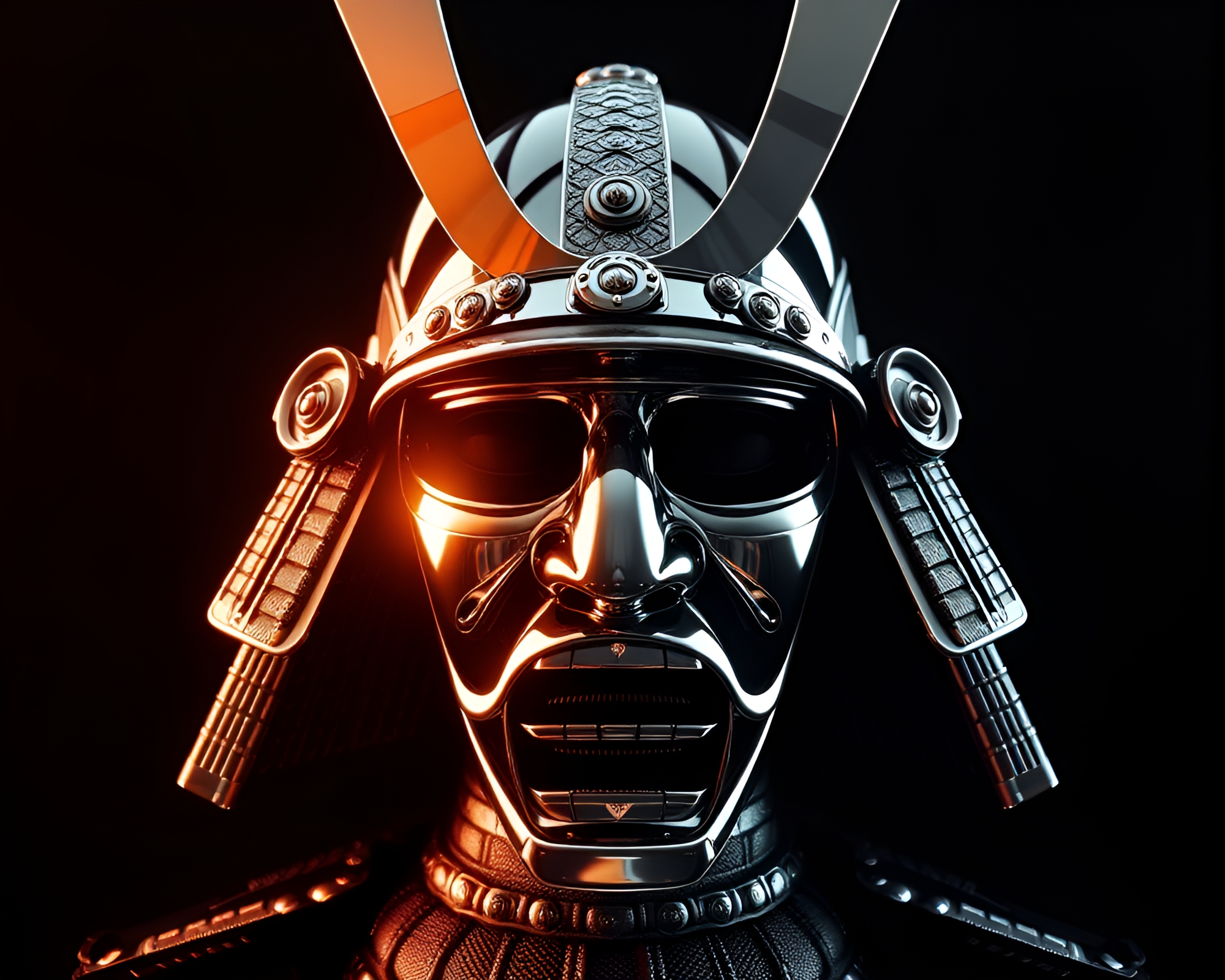 Samurai Helmet Reflection in Mirror Symmetry – free AI stock image