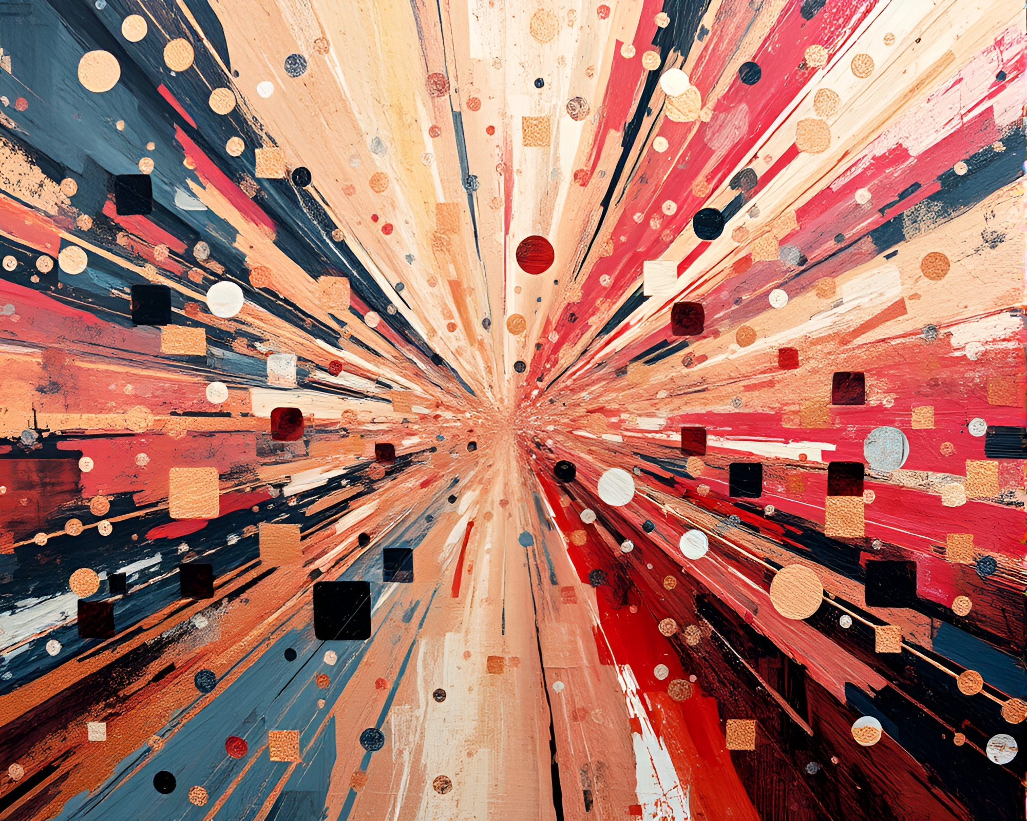 Abstract Zoom Burst in Rose Gold Pointillism – free AI stock image