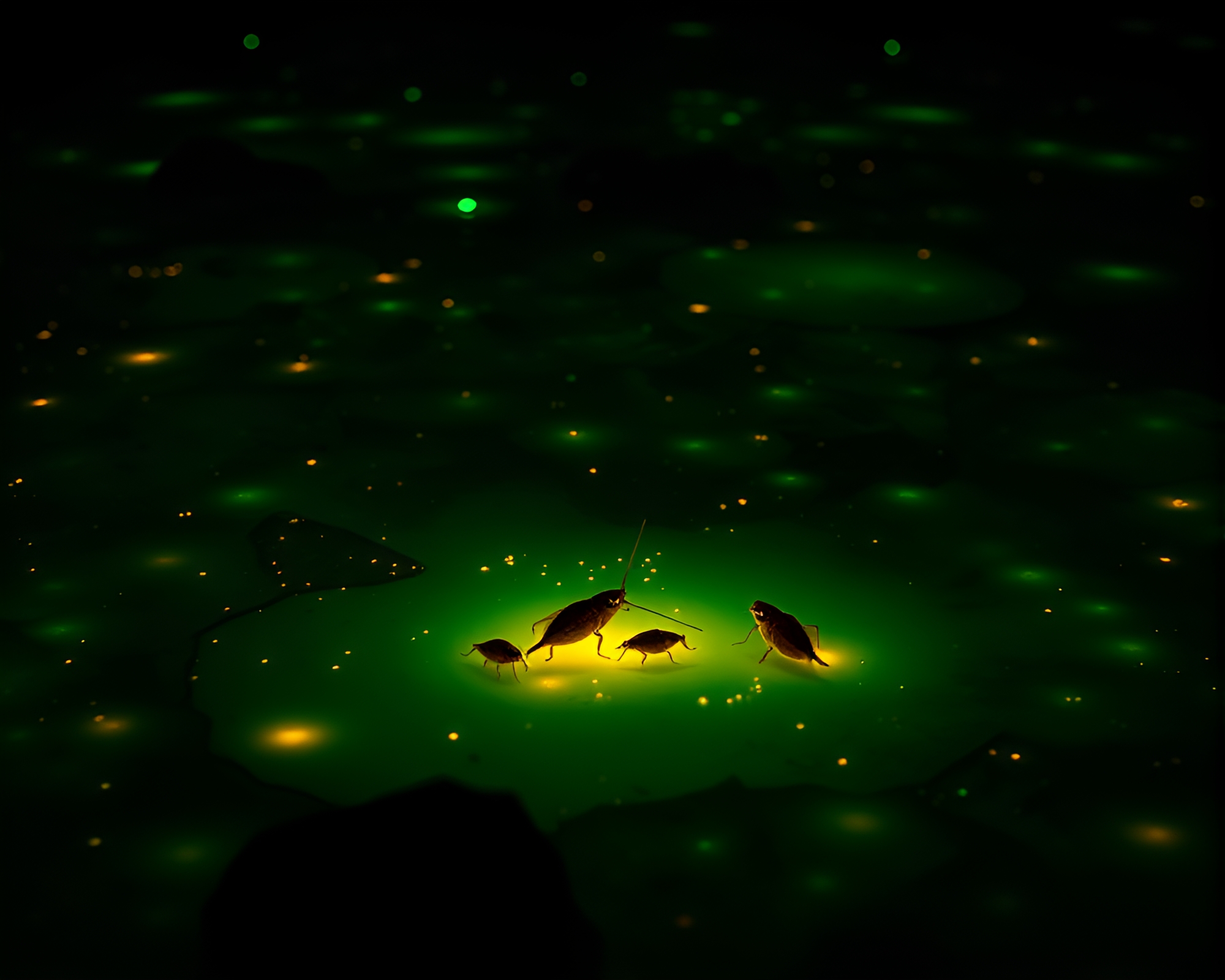Bioluminescent Plateau Hatching in Thermal Imaging – free AI stock image