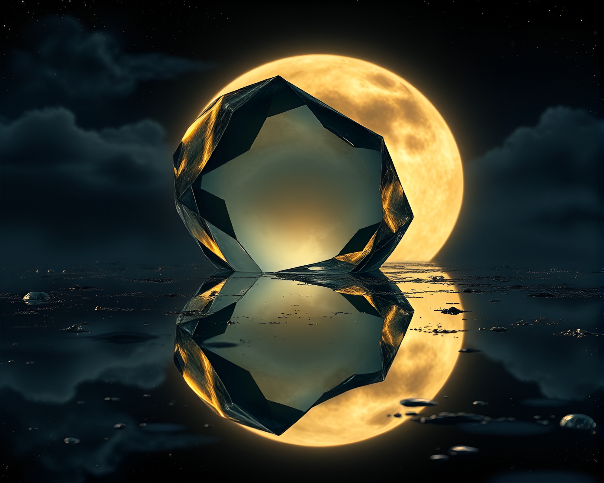 Moonlit Glass Orb Reflections in Fractal Art – free AI stock image