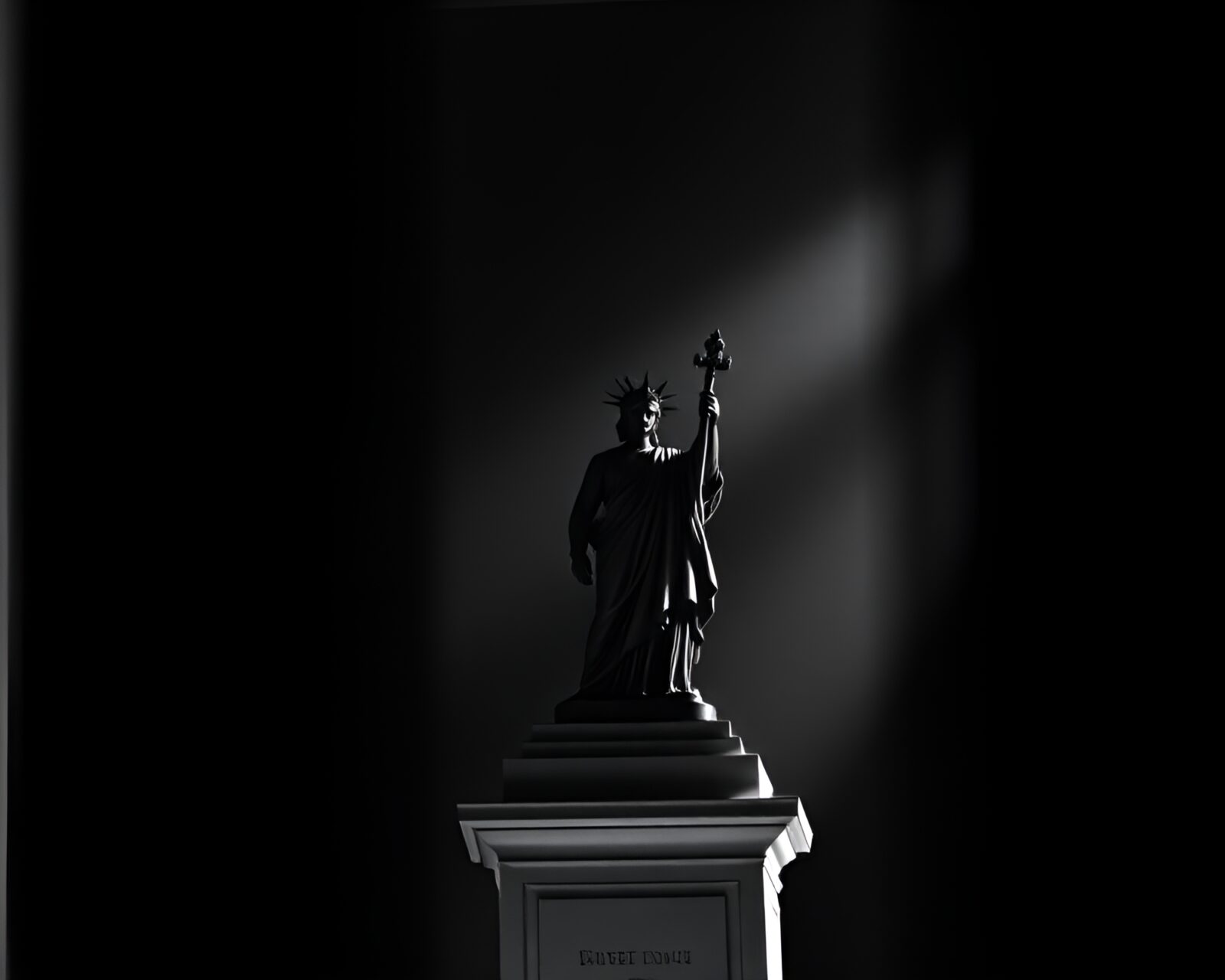 High-contrast noir statue sculpture in natural light