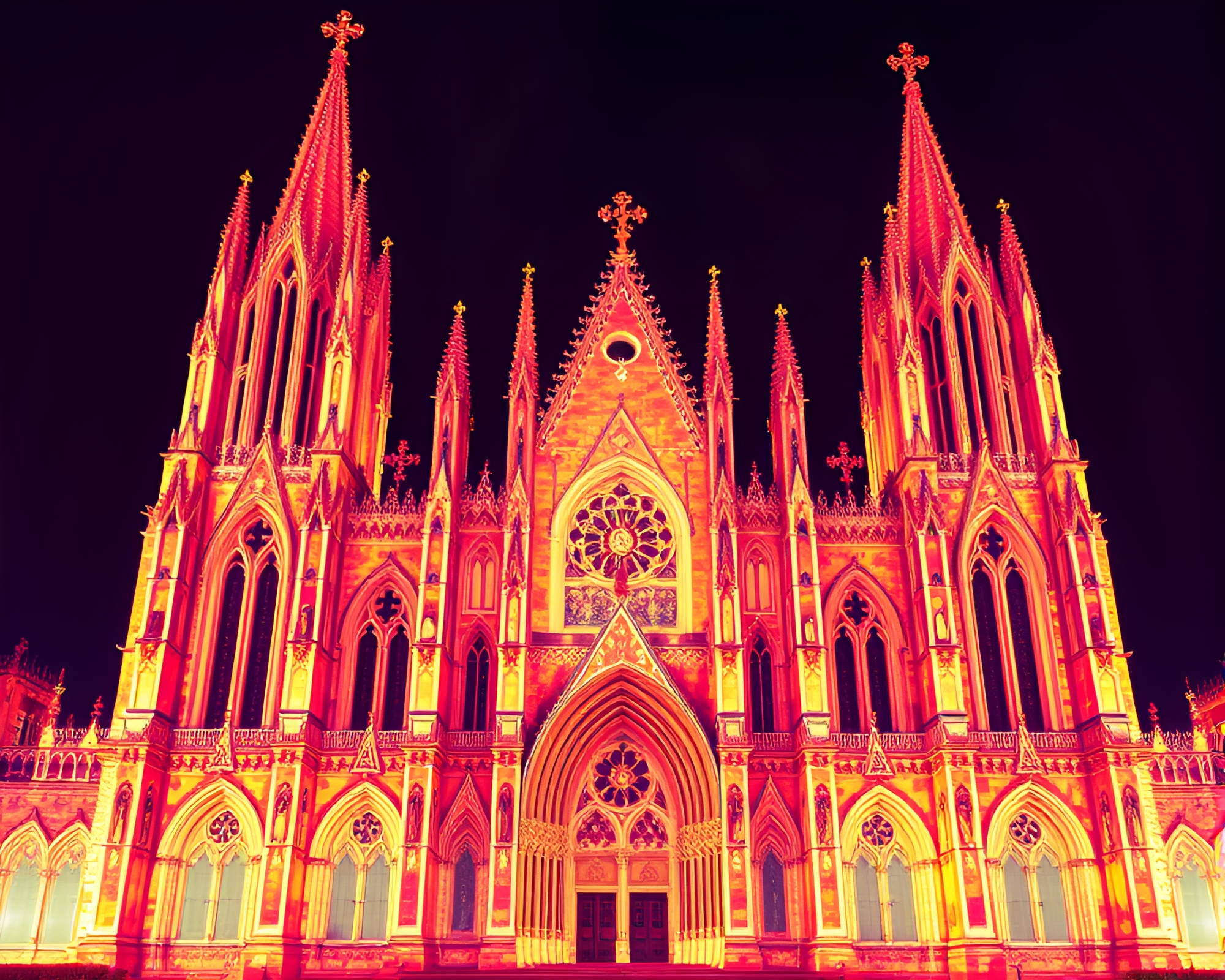 Gothic Cathedral in Thermal Imaging Grain Overlay – free AI stock image