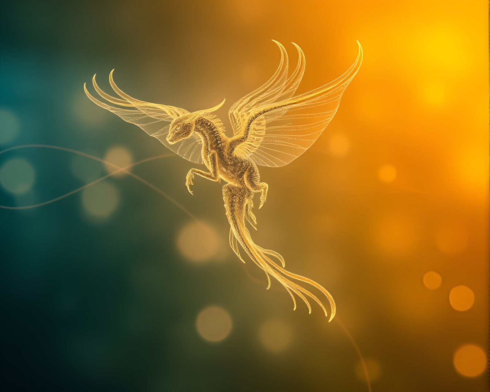 Fantastical botanical illustration with earth-toned chimera and light trails