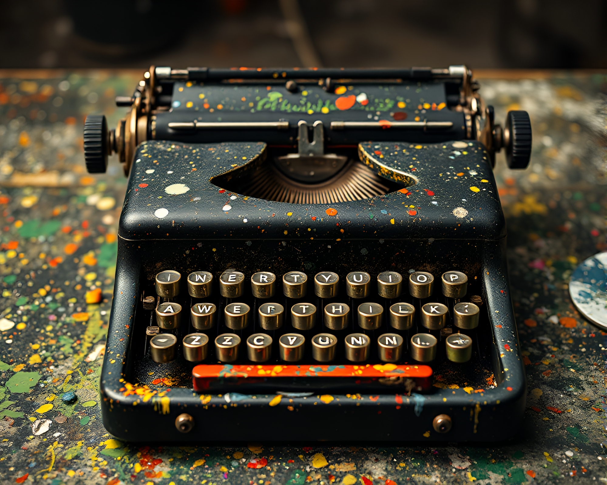 Antique Typewriter engulfed in Acrylic Spatters Cinemagraph – free AI stock image