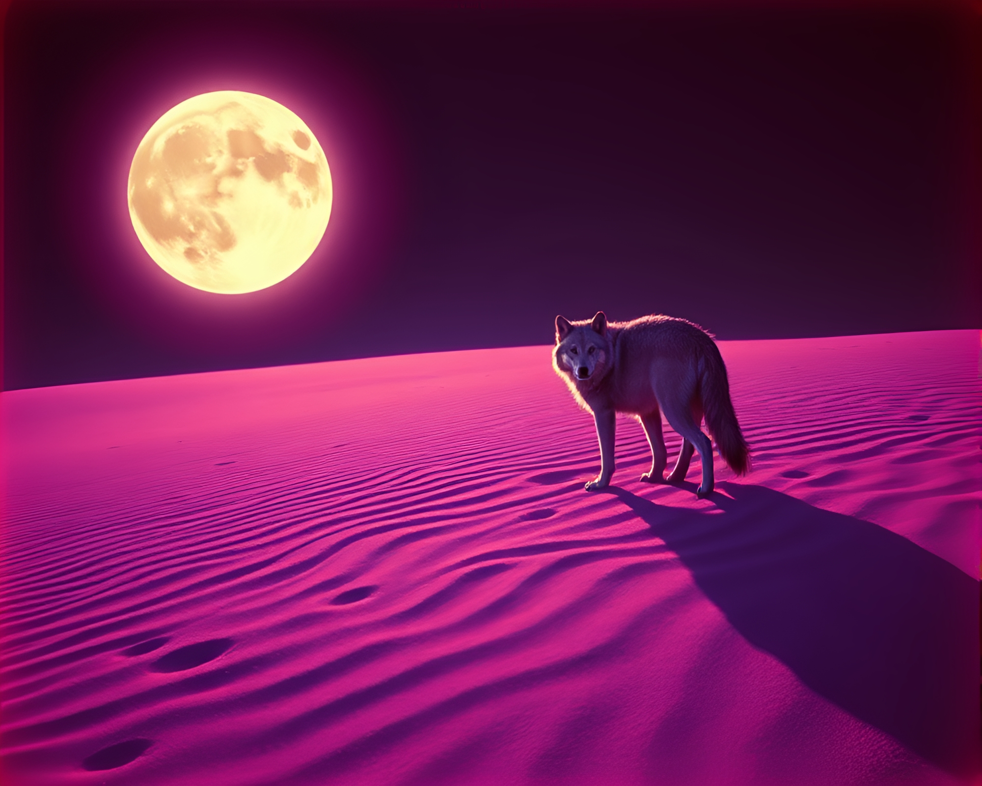 Moonlit Wolf in Neon Sands – free AI stock image