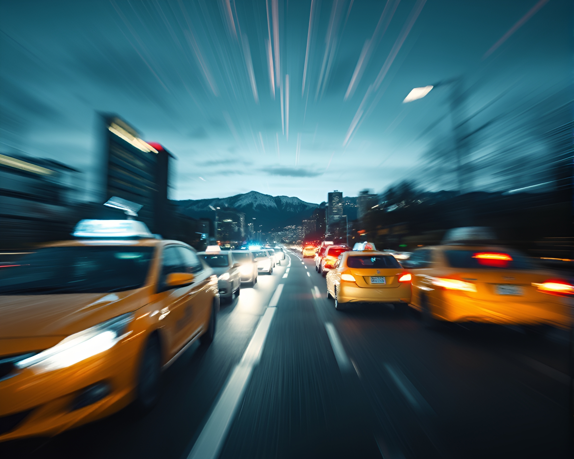 Taxi Portal in Bright Multiverse Landscape – free AI stock image