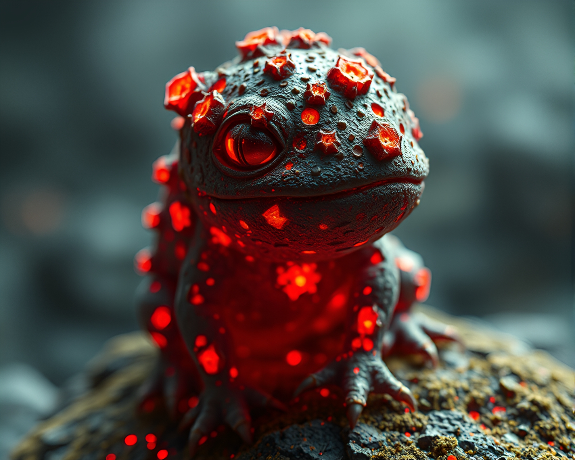 Holographic Pet Emerging from Lichen Textured Volcano – free AI stock image