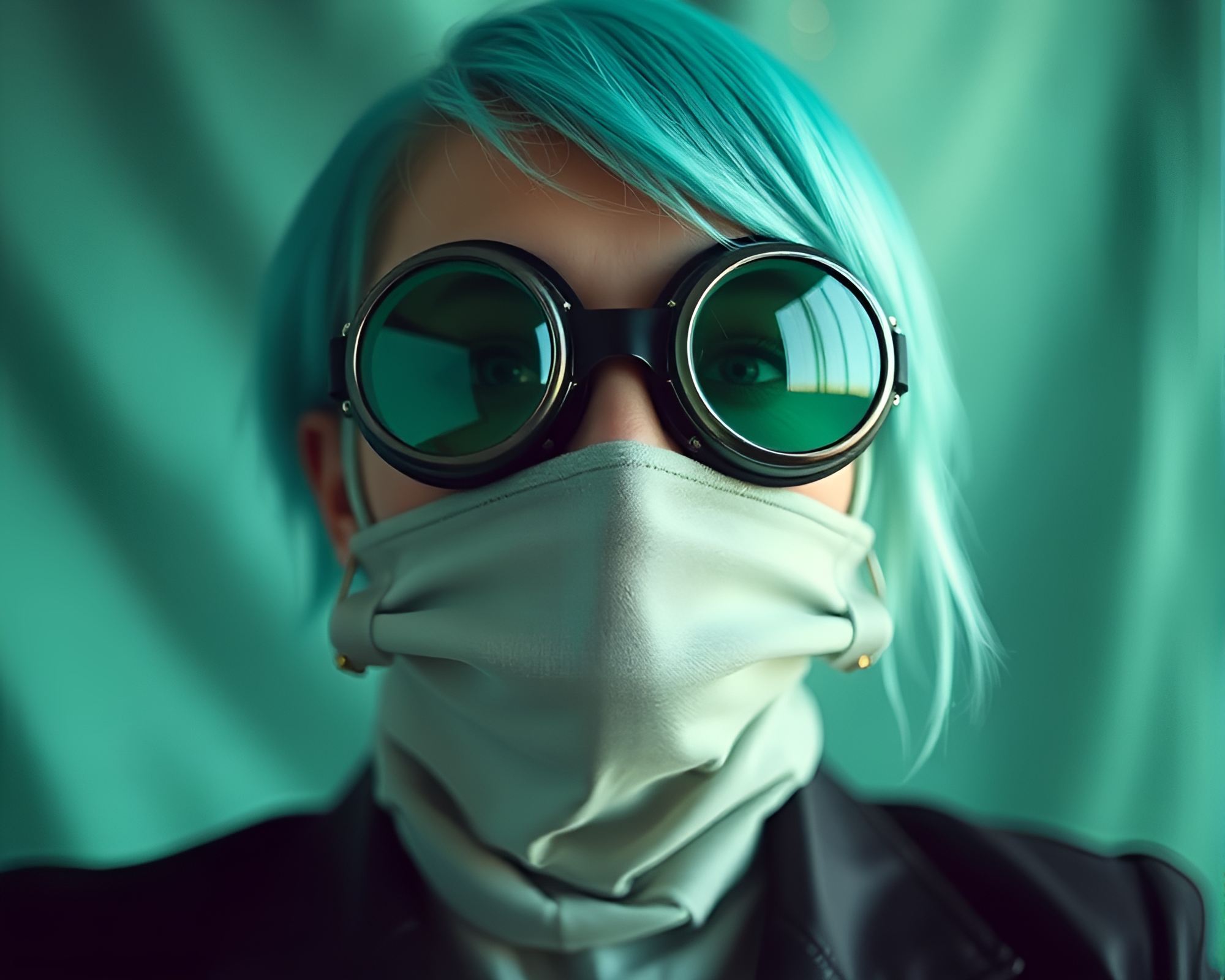 Mint Green Steampunk Goggles Close-Up Composition – free AI stock image