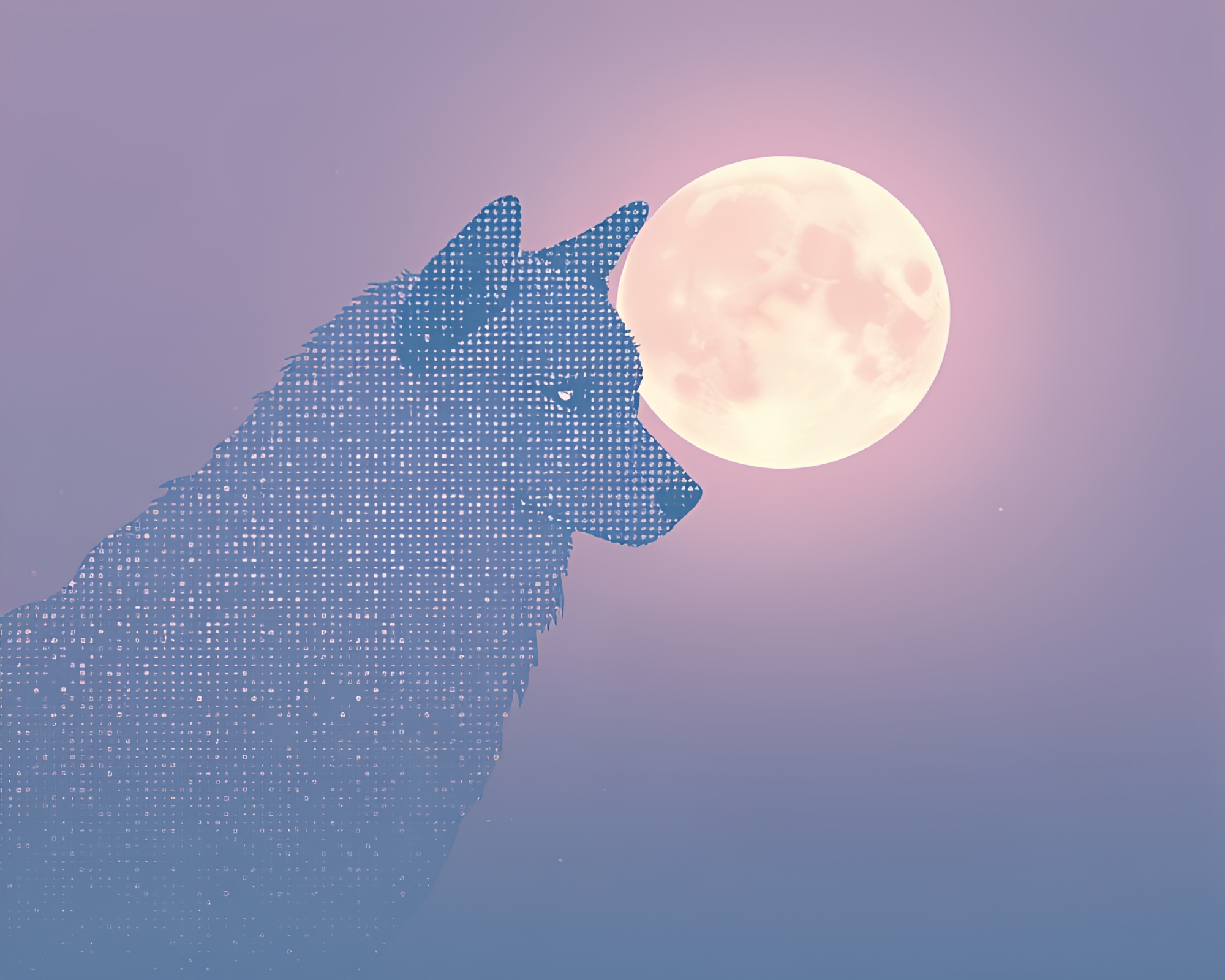 Moonlit Wolf in Data Matrix Visualization – free AI stock image