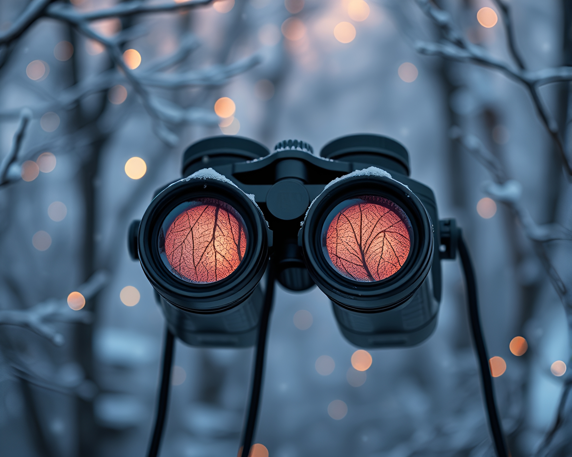 Binoculars gazing at intricate leaf vein pattern, AI-generated style – free AI stock image