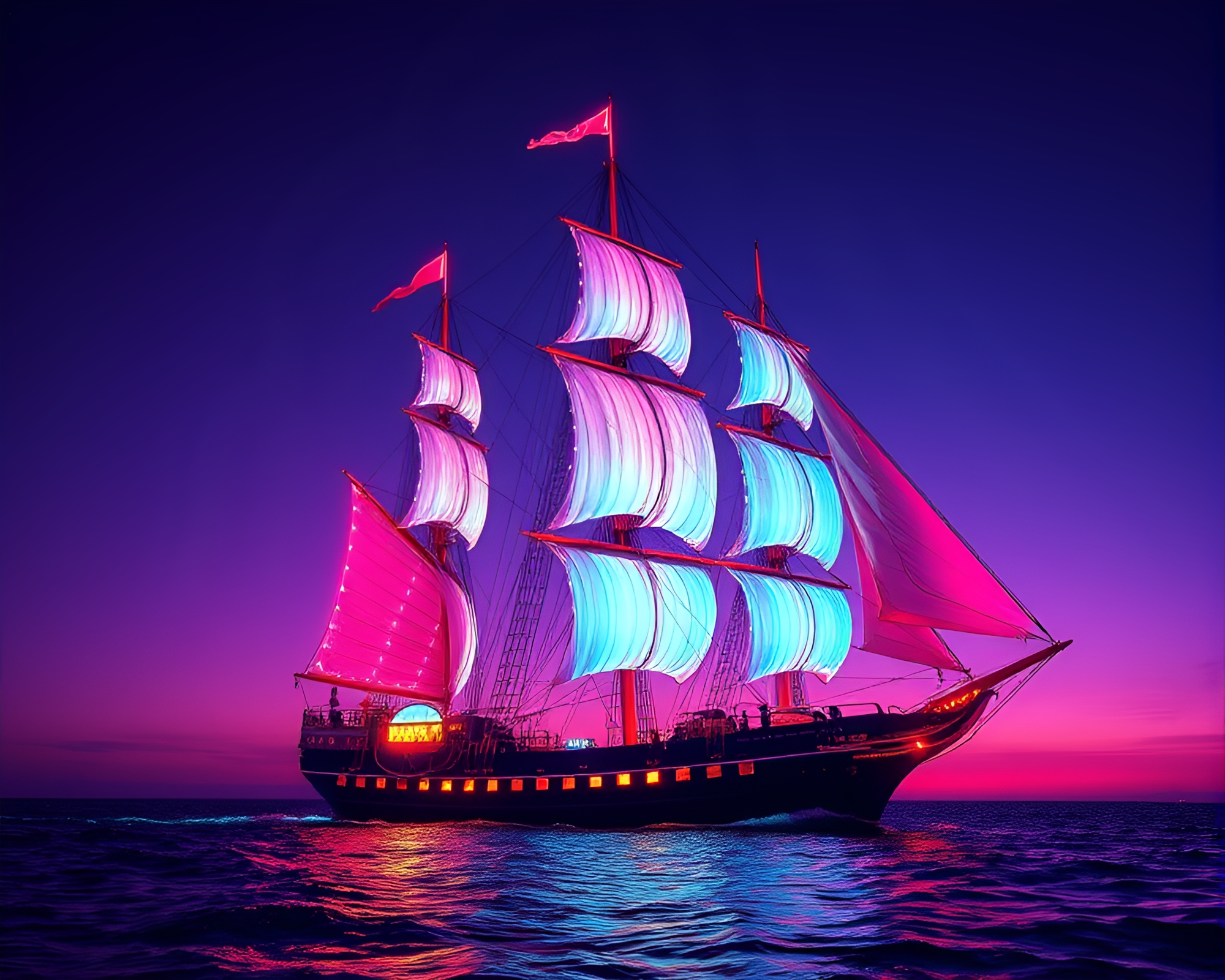 Vintage Sailing Ship with Scan Line Compositions – free AI stock image