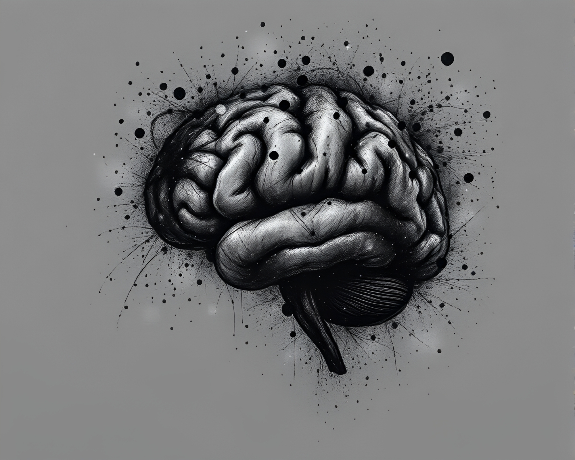 Futuristic AI Brain with Floating Sgraffito Particles – free AI stock image
