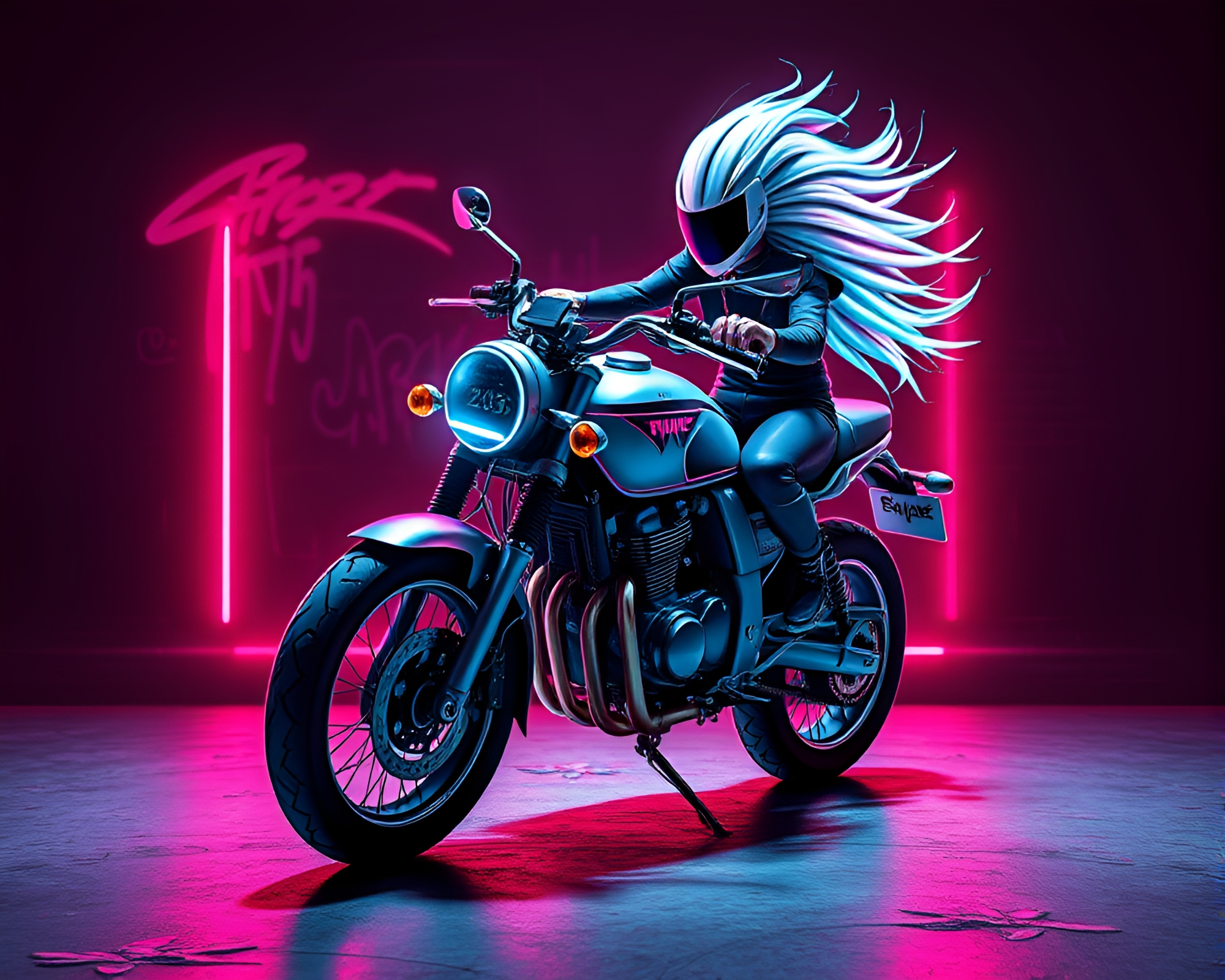 Neon Motorcycle in Pastel Graffiti Universe – free AI stock image