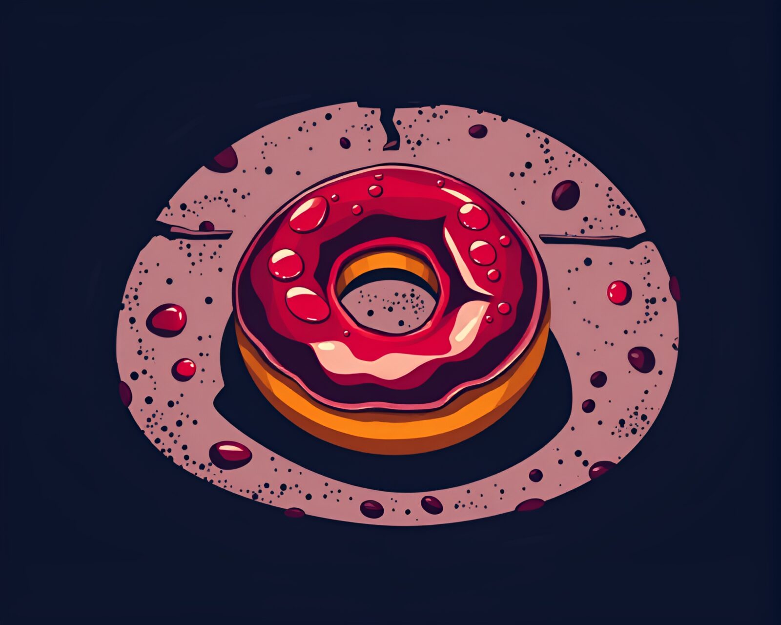 Eerie torchlit dungeon with jelly-filled doughnut shadow stencil