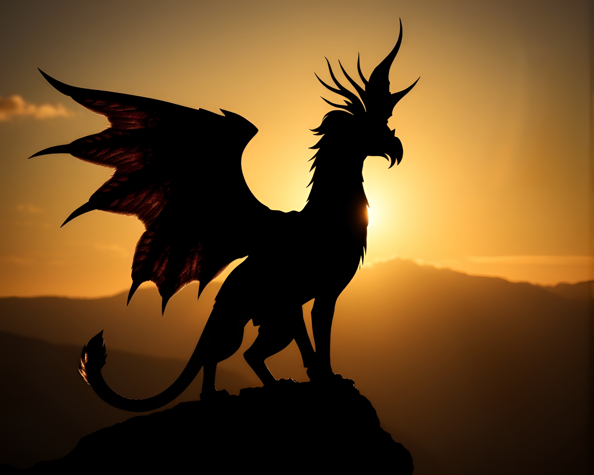 Gryphon Silhouette in Necromantic Shadowy Forest – free AI stock image
