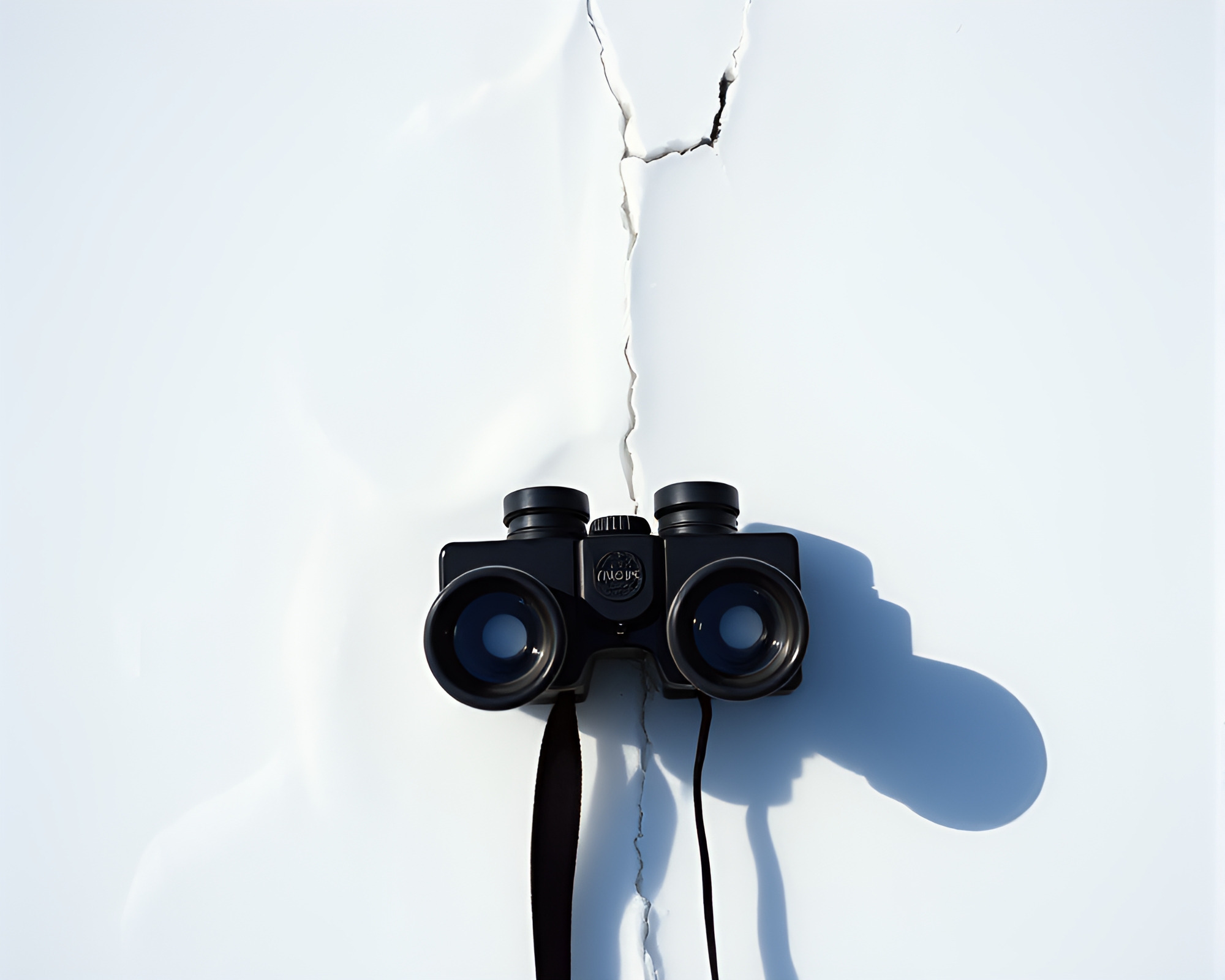 Cracked Ice Reflection with Binoculars in 80s Style – free AI stock image