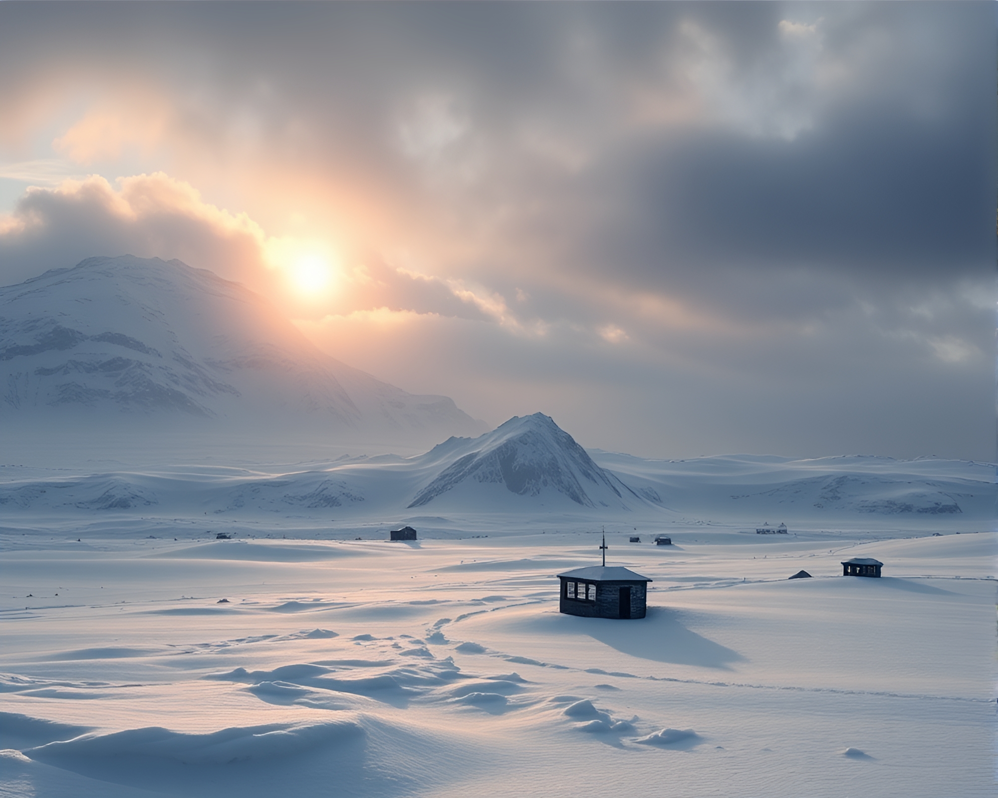 Hyper-realistic Pocket Sundial in Antarctic Whiteout – free AI stock image