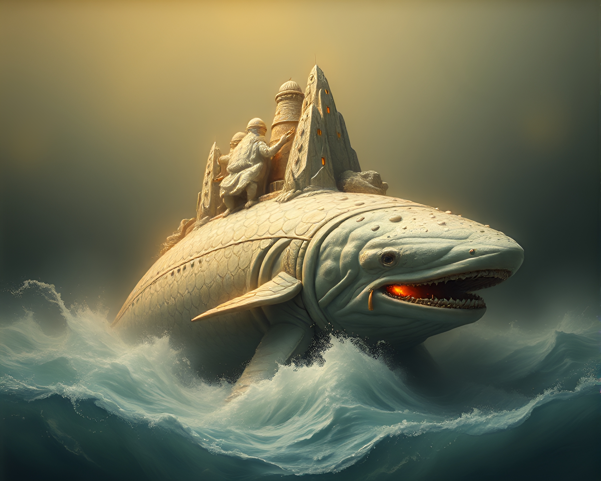 Leviathan Rising: Egg Tempera Focus Stacking Masterpiece – free AI stock image