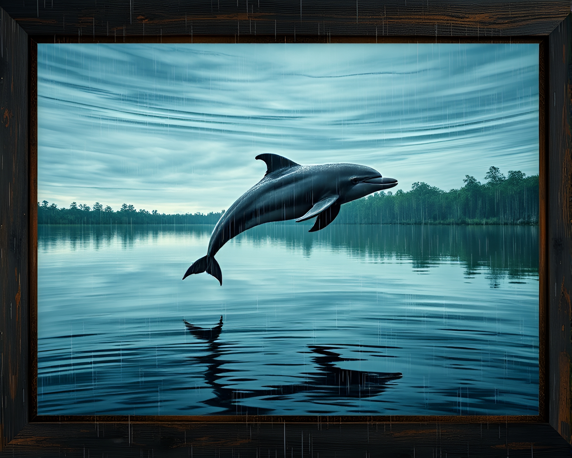 Enchanting Amazon River Dolphin Rainy Reflections – free AI stock image