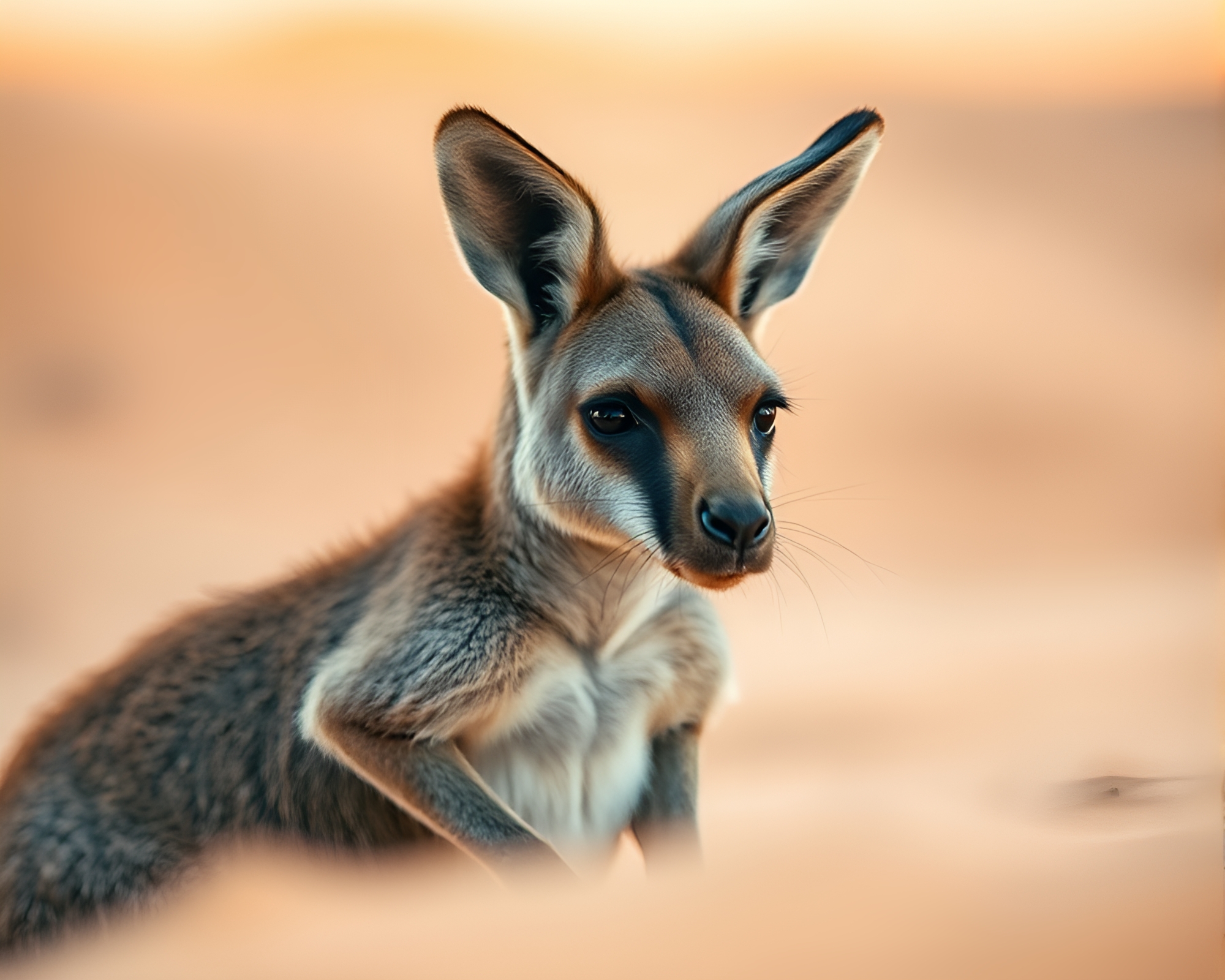 Kangaroo Silhouette in Desert Twilight Algorithmic Art – free AI stock image