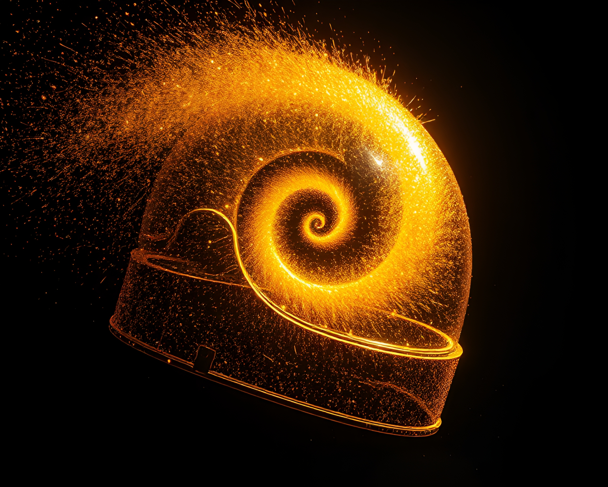 Golden Spiral Helmet Emerges from Glitter Dust – free AI stock image