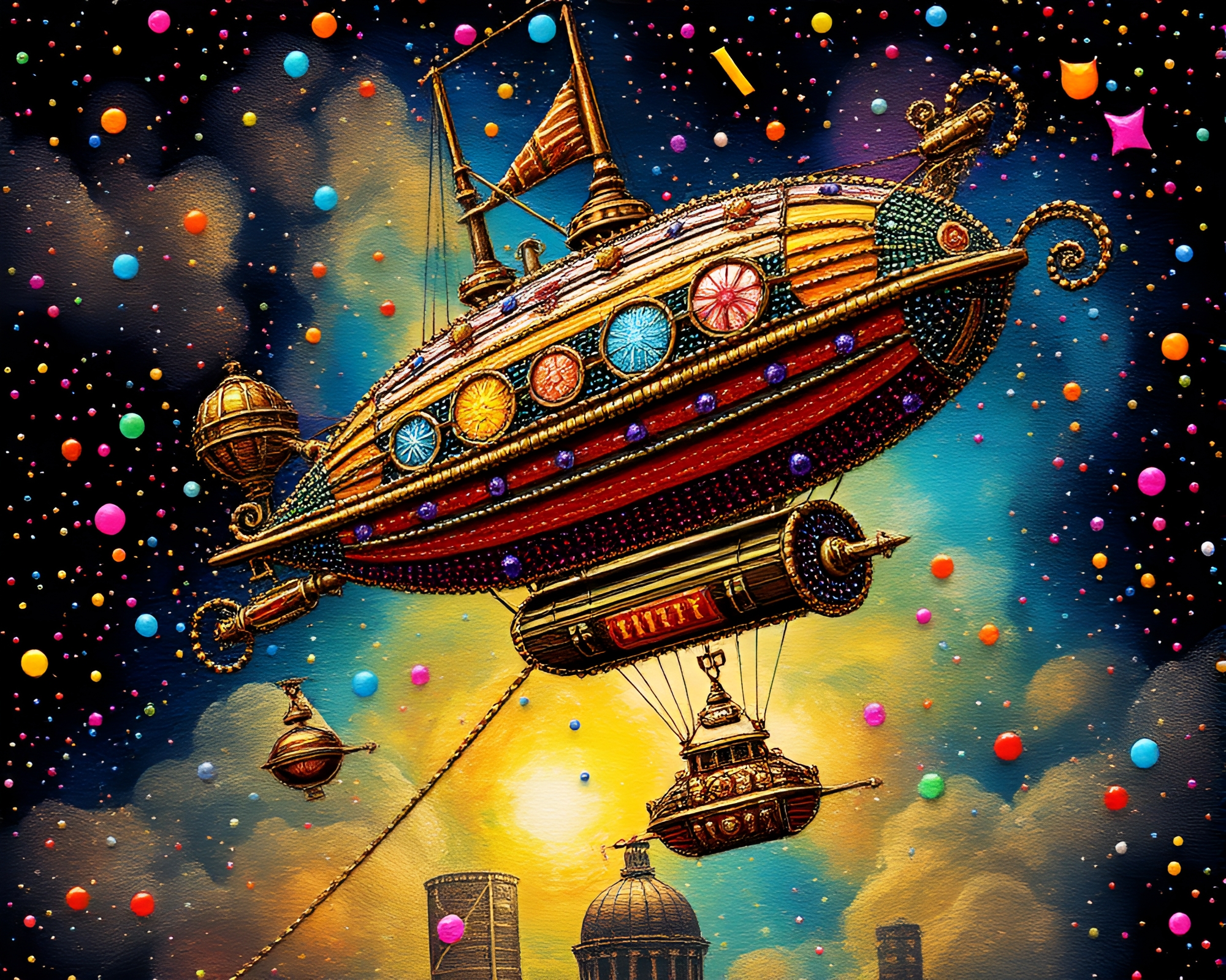 Steampunk Airship with Confetti Burst Beadwork Accents – free AI stock image