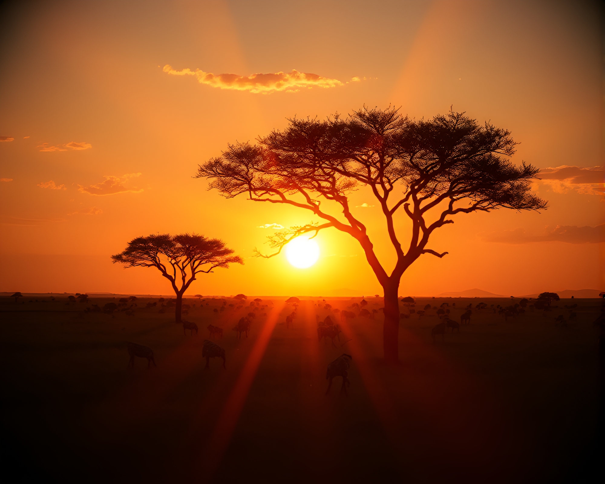 Savanna Sunset Split Focus Ultraviolet Sunbeam Rays – free AI stock image
