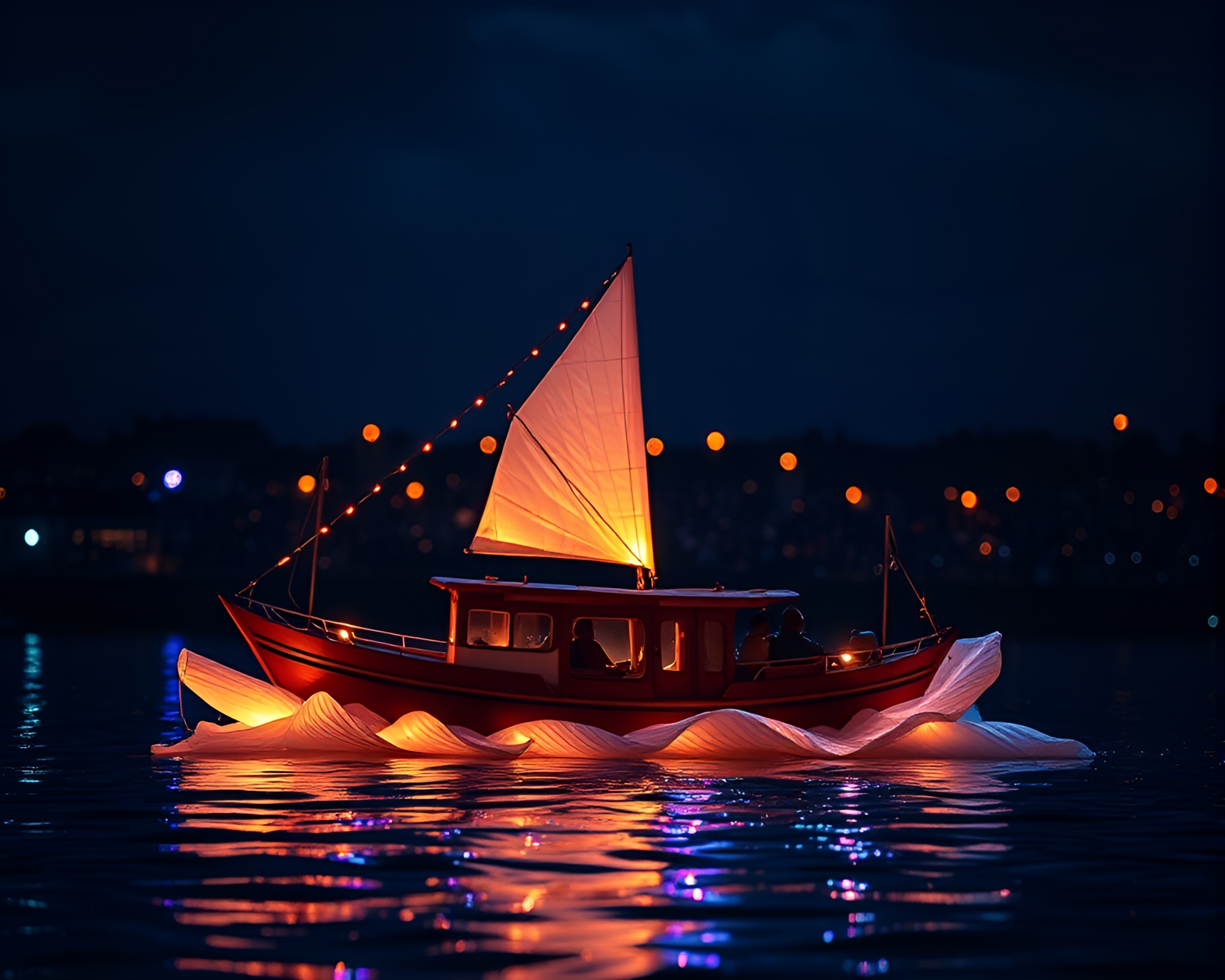 Ripped Paper Hydrofoil Boat Illuminated Stage Lights – free AI stock image