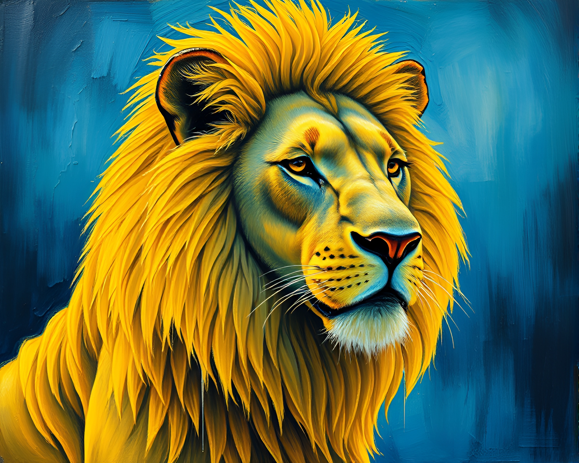 Lion Roaming Under Lemon Yellow Sky – free AI stock image