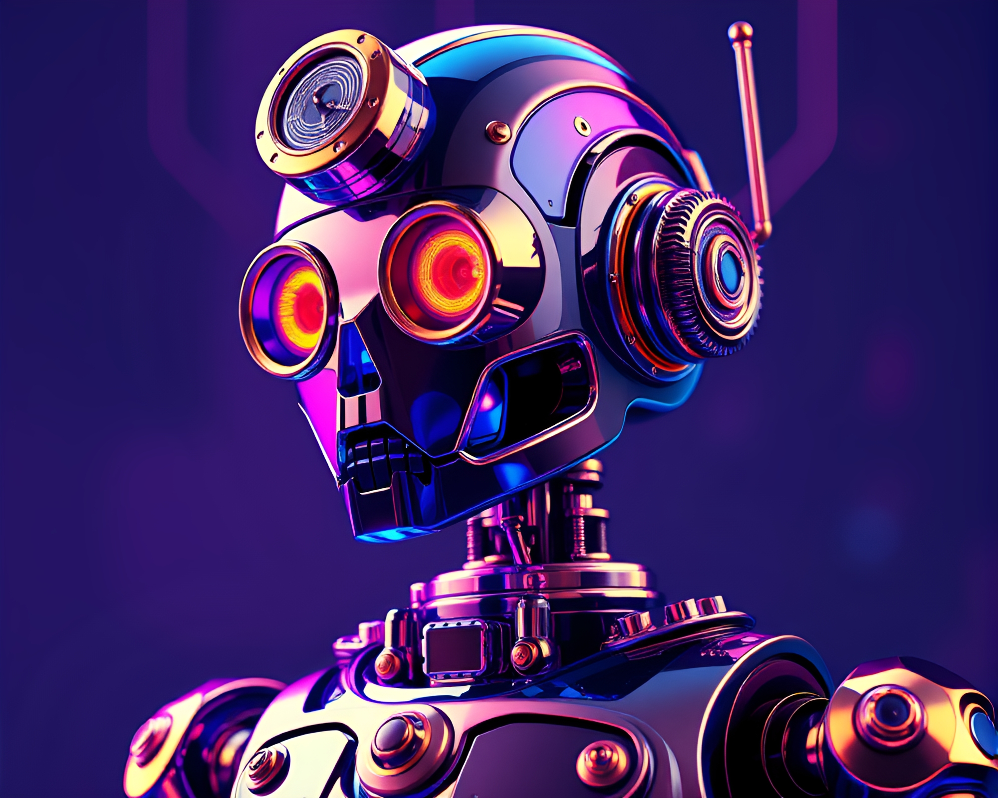 Steampunk Robot in Vibrant Sapphire Tones – free AI stock image