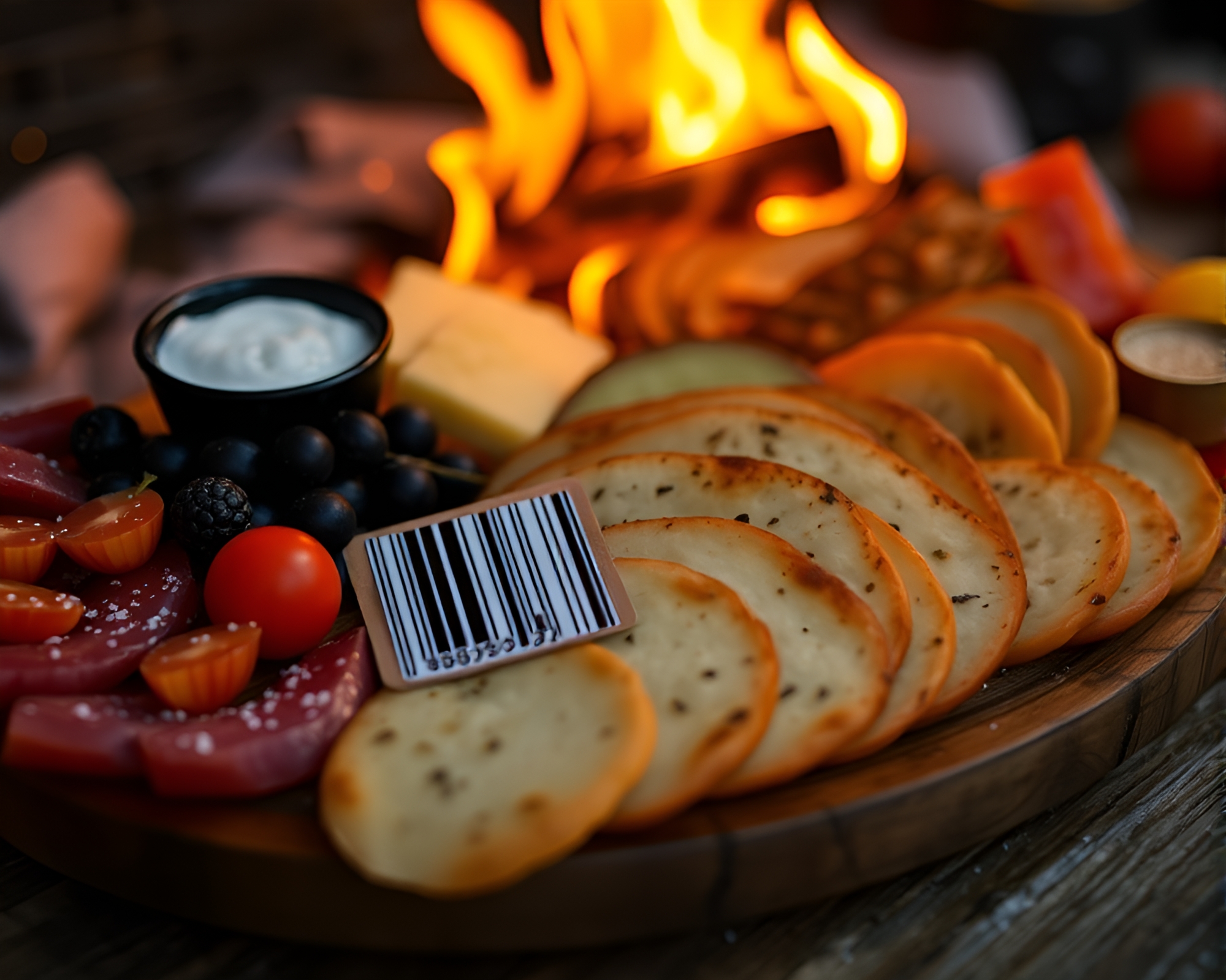 Charcuterie Barcode Stripes: Bonfire Warmth Glow – free AI stock image