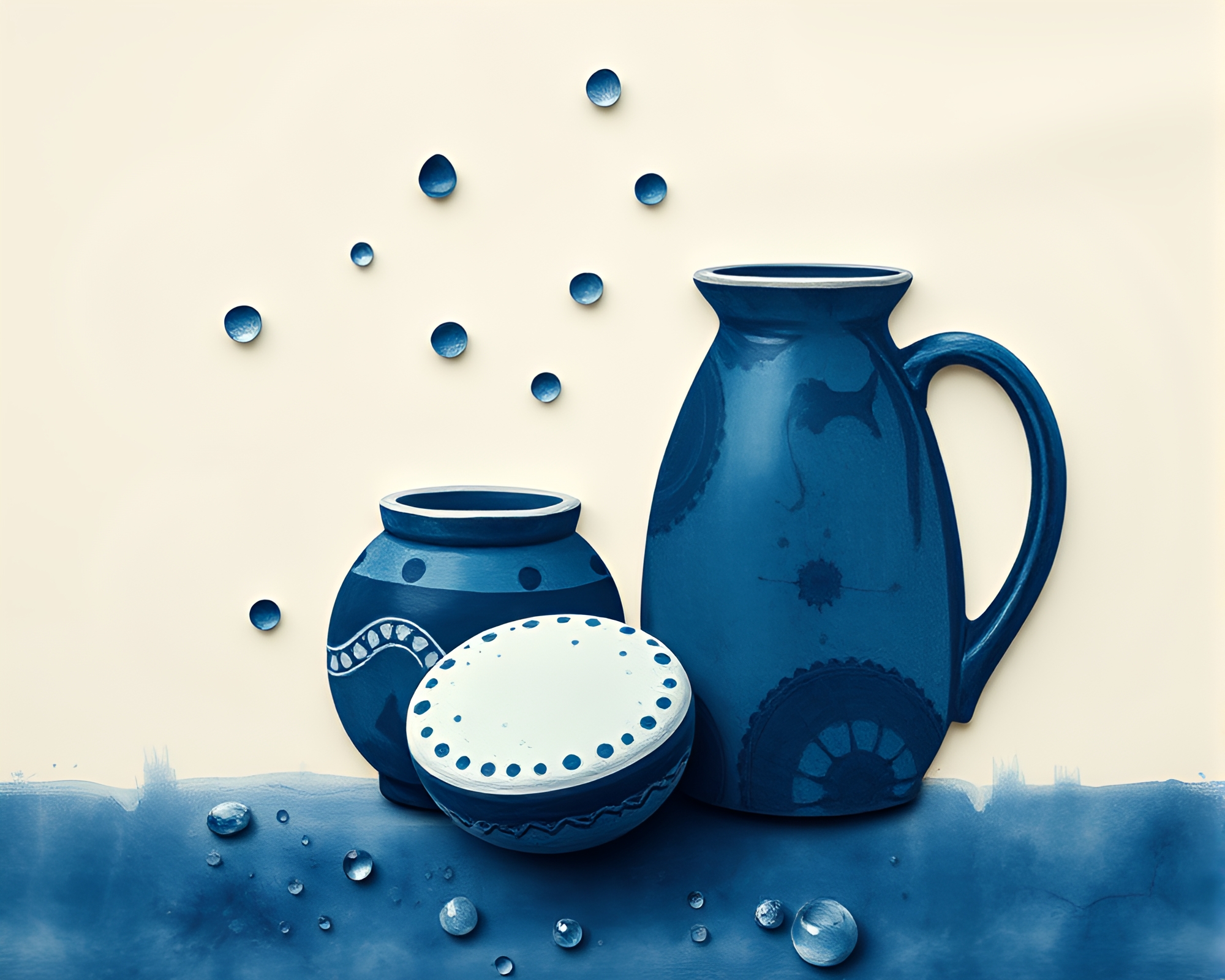 Mystical Pottery Garden with Water Droplets – free AI stock image