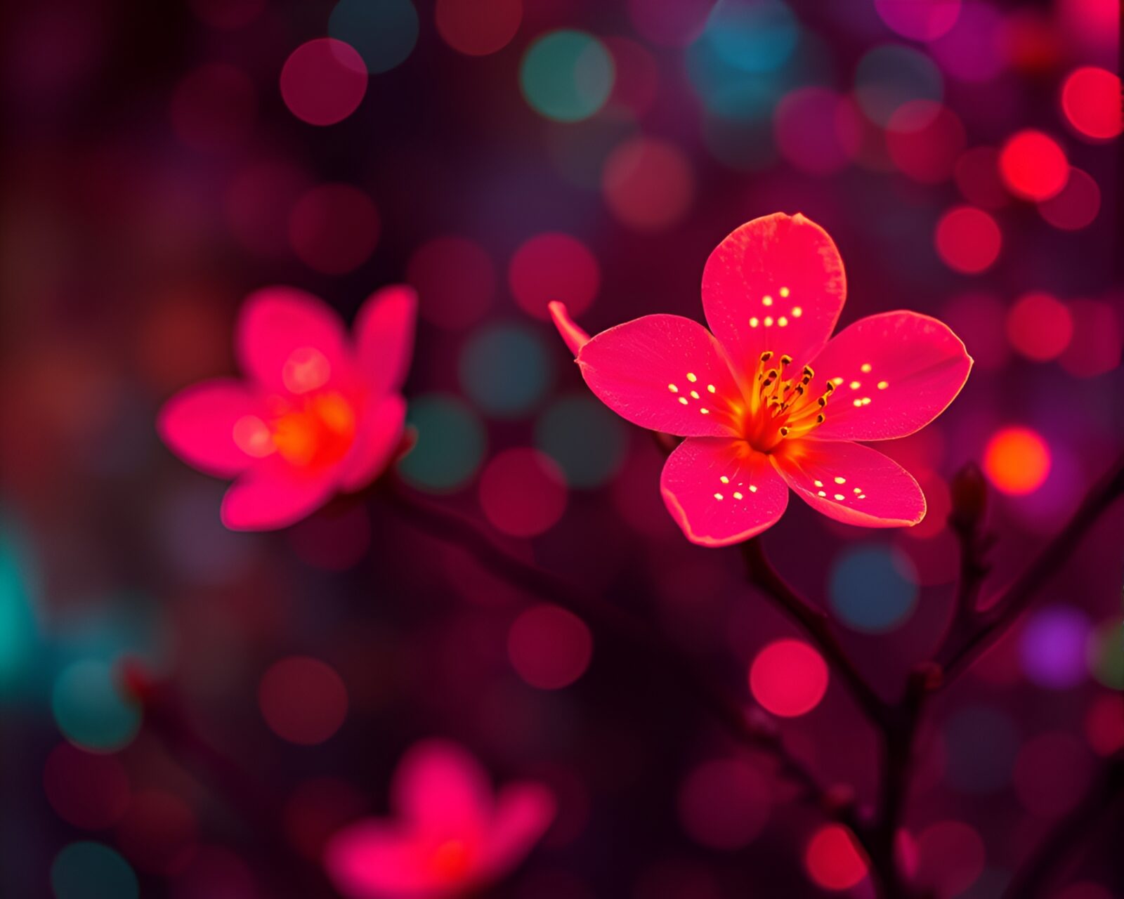 Vibrant neon sign style image of spring blossoms