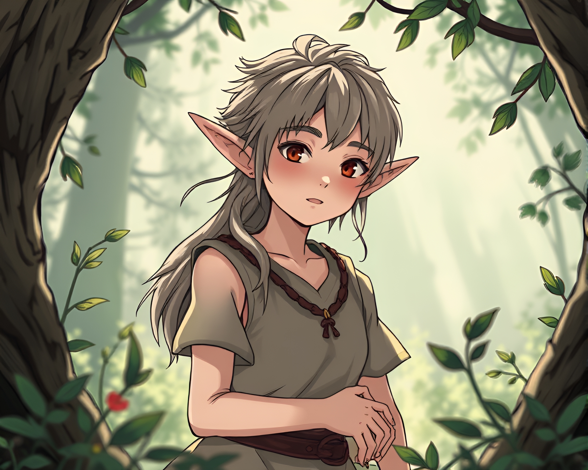 Enchanted Elf in Manga-Style Forest Frame – free AI stock image
