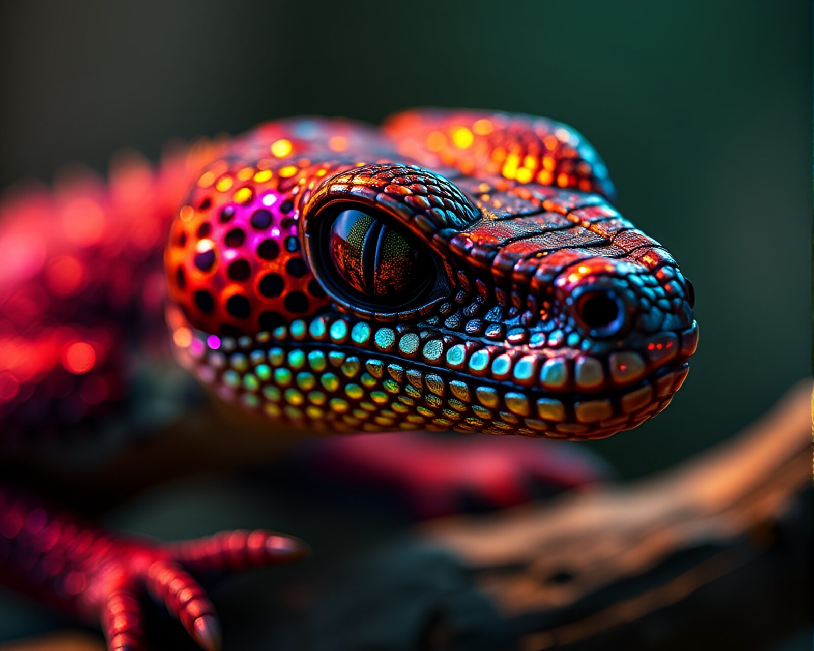 A majestic basilisk with shimmering scales under soft lighting