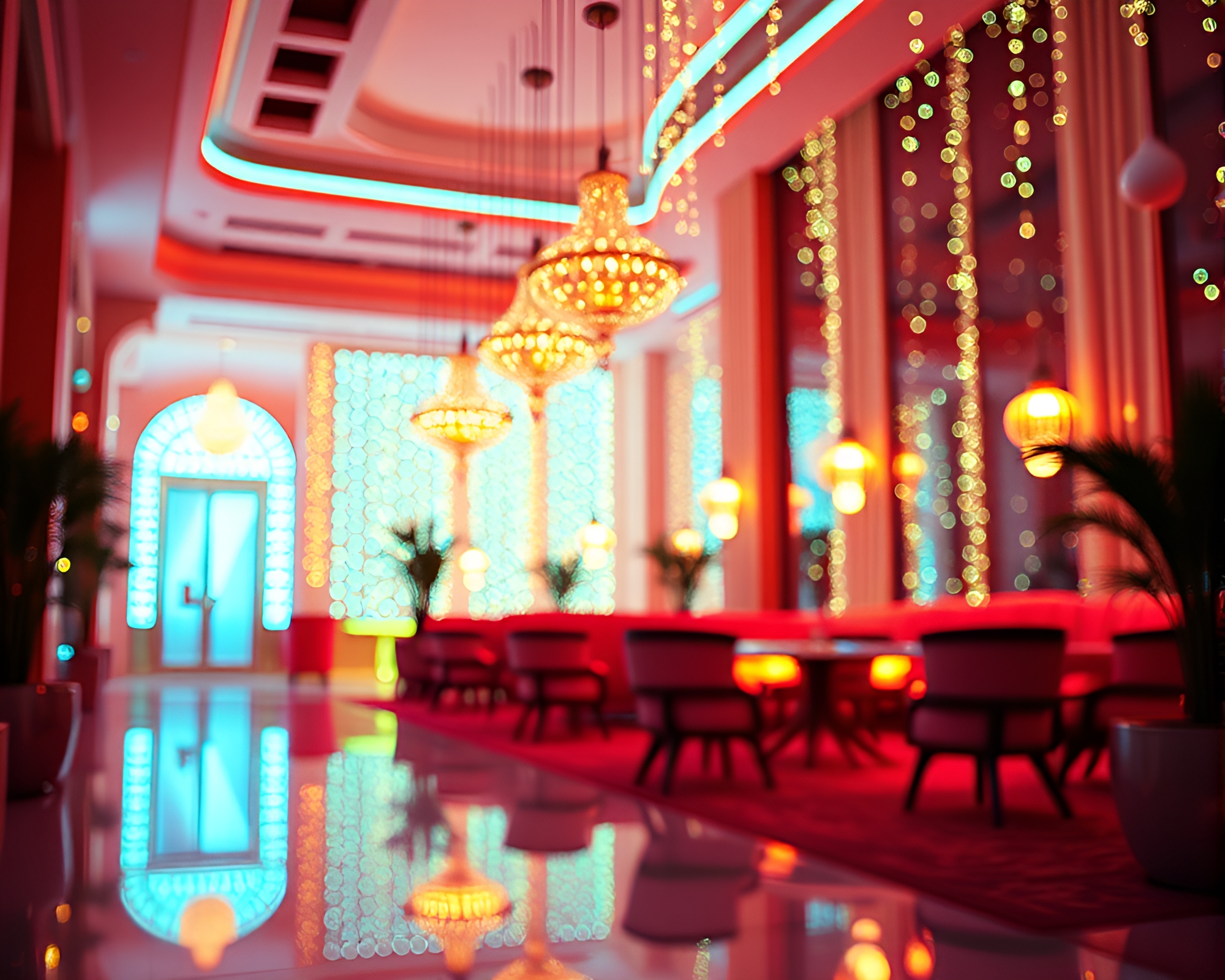 Ethereal Art Deco Hotel with Ultraviolet Glow – free AI stock image